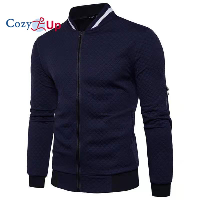 Cozy Up גברים של בדיקת יהלום צבע רוכסן סטנד צווארון קפוצ'ונים ז'קט סווטשירט