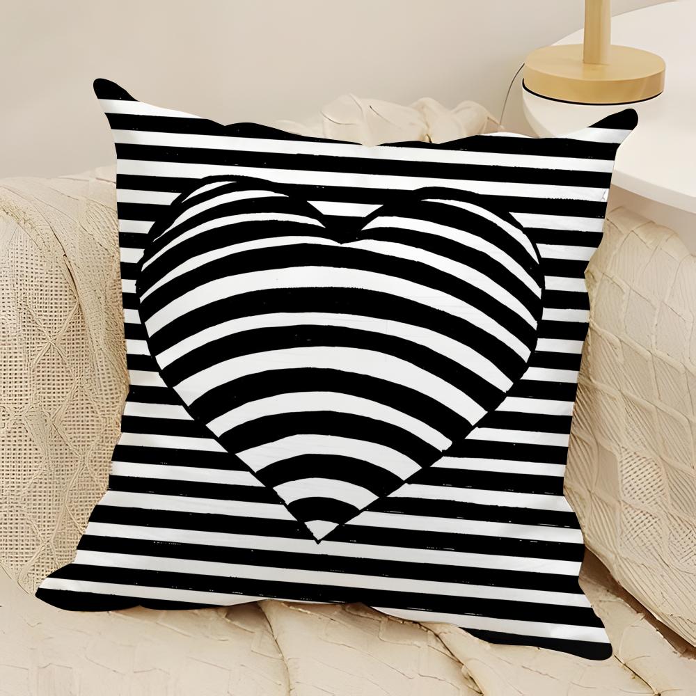 Geometric Heart Decor Pillow Case Natural Linen DoubleSided Printing Sofa Home Decor Cushion Cover
