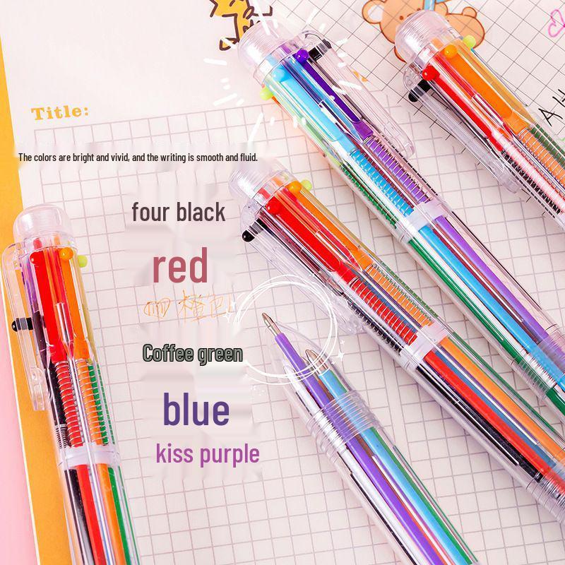 Japanese and Korean Multi-Color Push-Type Ballpoint Pen - Personality Colorful Red Pen