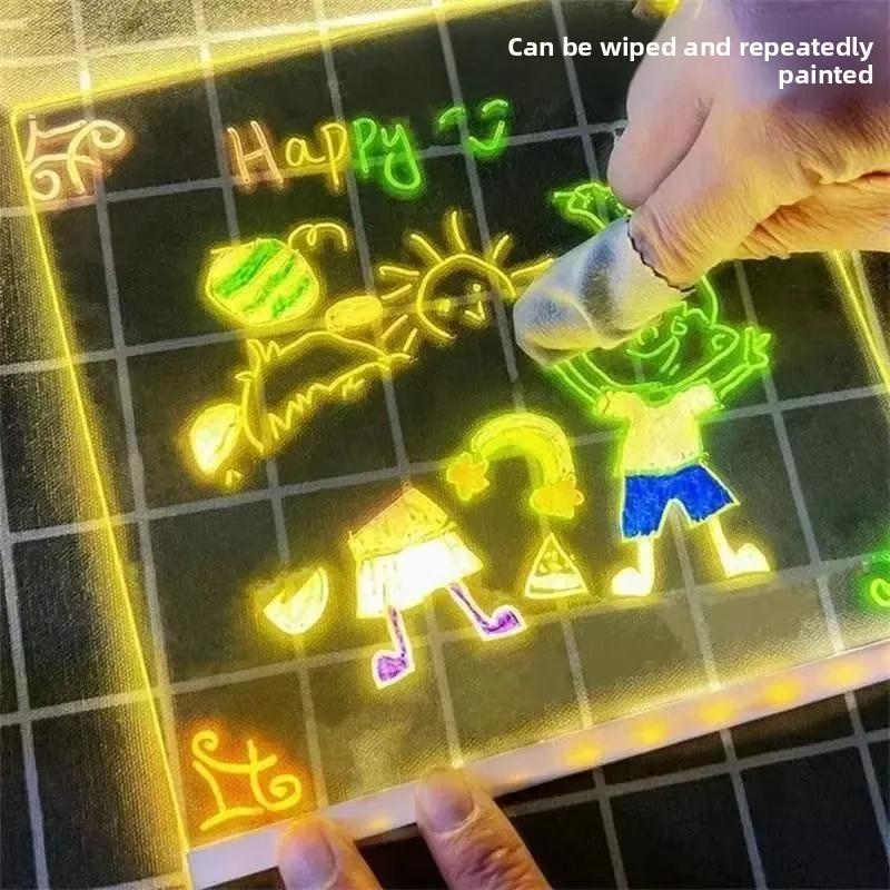 Non-Toxic Luminous Wordpad Led Drawing Board Diy Acrylic Board With Colour Pens Led Note Board Kid Drawing Toy Blackboard With Night Light