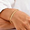 Dainty Bamboo Chain Flat Snake Chain Bracelet for Women,Gold Color Stainless Steel Double Layer Bracelets,Fashion Jewelry Gift