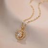 Rotatable Rhinestone Flower Pendant Necklace for Women Titanium Steel Shiny Cubic Zircon Flower Choker Wedding Party Jewelry