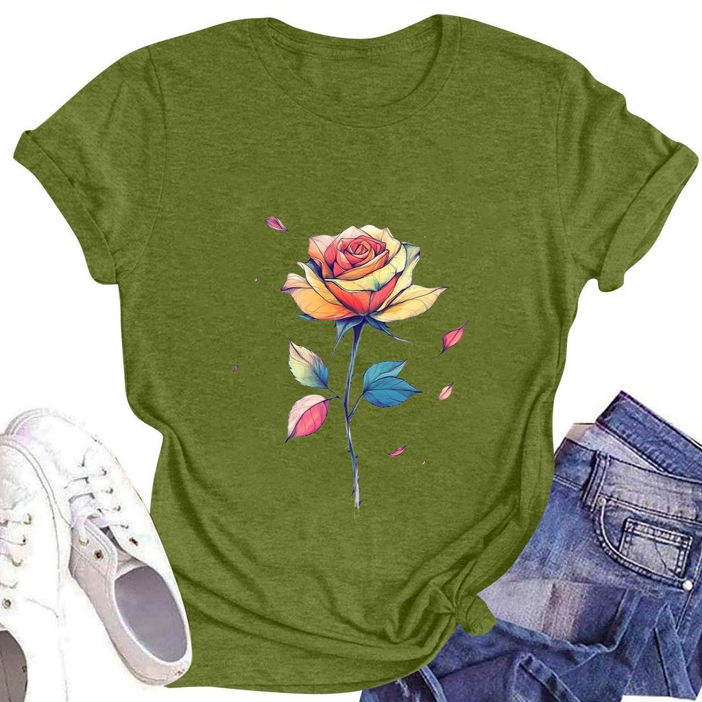 Women's Round Neck Casual Printed Short-sleeved T-shirt Top