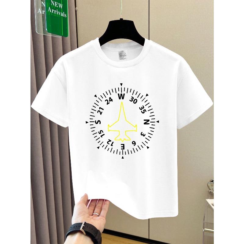 Kids Crewneck Polyester Knit T-Shirt, Minimalist Airplane Geometric Print 110 белый