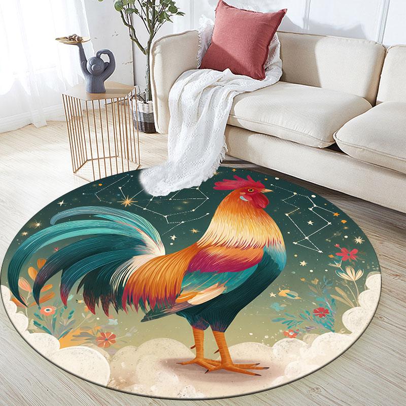 Rooster Pattern Round rug,Carpet Rug for Living Room Bedroom Playroom ,Non-slip Floor Mat,Holiday Gifts and Birthday Gifts.
