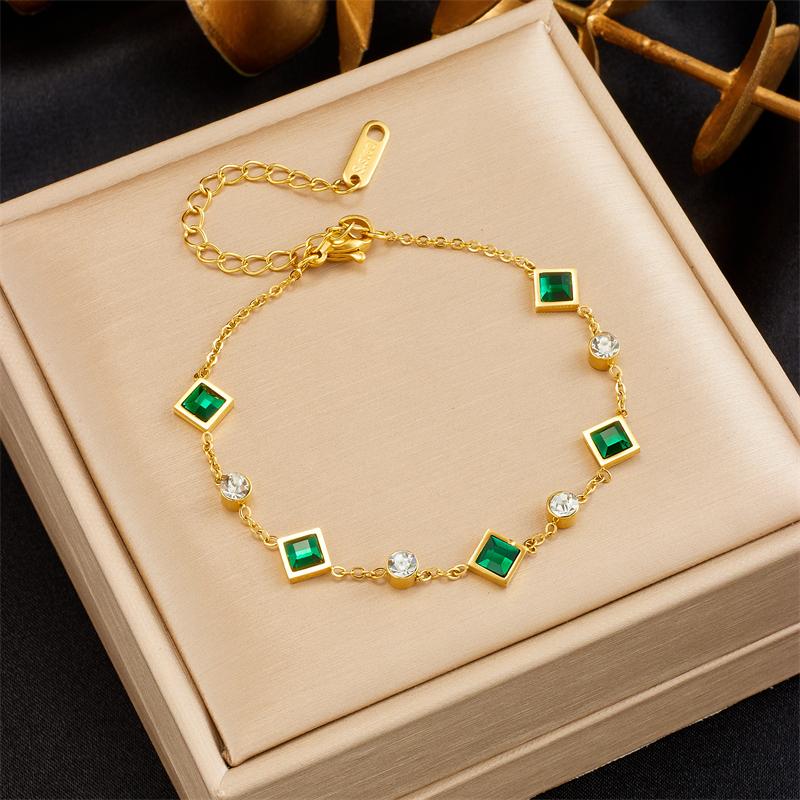 

DIEYURO 316L Stainless Steel Green White Zircon Crystal Necklace Bracelets For Women Girl New Fashion Zircon Set Gift Party