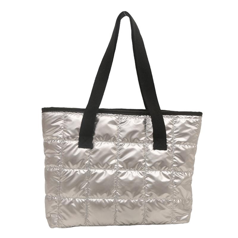 Ladies Tote Handbags Large Capacity Cotton Padded Shopping Bag Rhombus Portable Handbag Quilted Solid For Leisure Travel