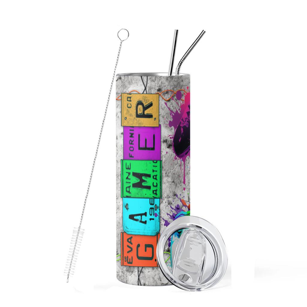 20oz Tumbler gamer win mode Vacuum cup Double Stainless Steel Water Bottle with Straw for Hot or Cold Drink The Best Player gift