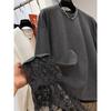 Lace Patchwork Fleece Sweatshirt Casual Loose Long Sleeve Top
