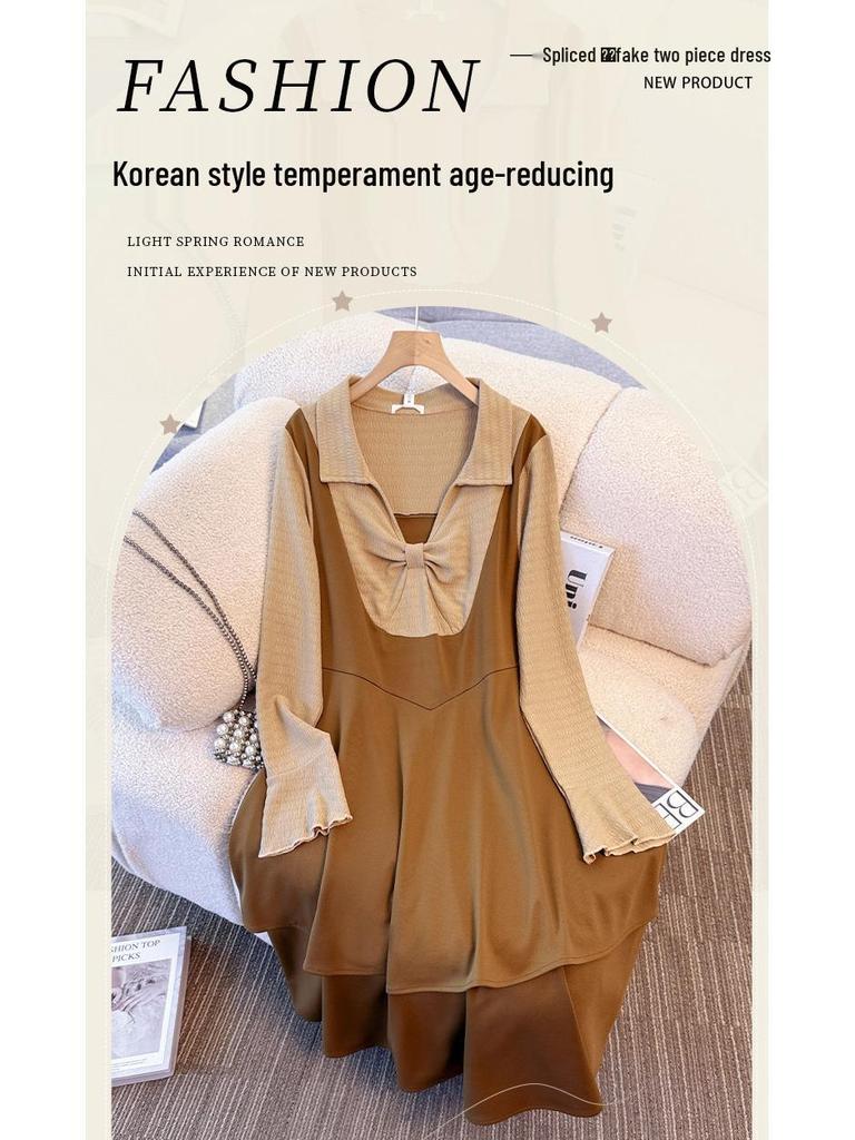 Plus Size Women's French Style Two-Piece Slimming Dress for Spring/Autumn