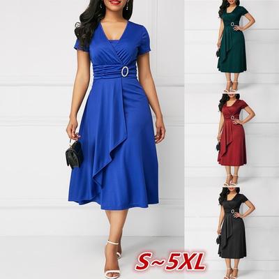 Taglie forti S-5XL Donna Vogue Sexy Asimmetrico Orlo Scollo a V Mini Abito Elegante Festa Sera Abiti