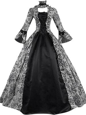 New Halloween Medieval Gown: Retro Victorian Court Dress with Bell Sleeves