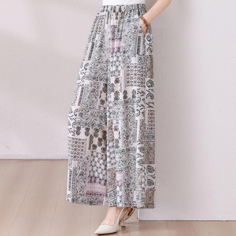 Summer Wide Leg Pants Women Clothes Casual Elastic Waist Plus Size High Waist Trousers Summer Bottoms