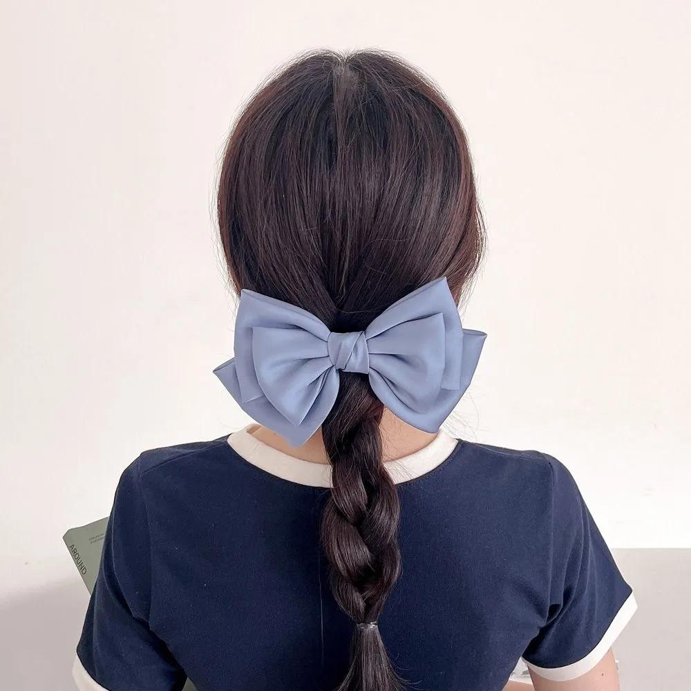 Updo hair clip, long hair hair clip, Angel Scrunchie silk 3-tier knot hair clip blue