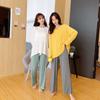 Plus Size Color-contrast Modal 2pcs Homewear Set Long Sleeve Tshirts and Wide Leg Pants Women Loose Pajamas Sets Streetwear Comfort Clothing