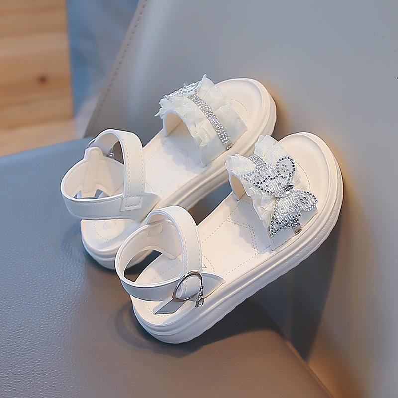 Crystal Bow Princess Sandals: Shiny, Soft Sole Summer Shoes for Little Girls (2026 New Style) 32 бежевый
