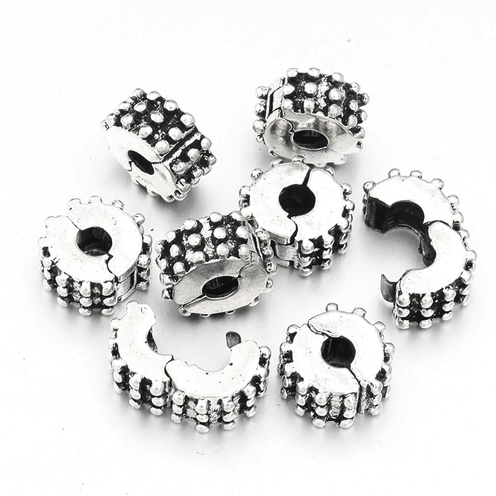 5pcs Positioning Buckle Multiple Styles Ancient Silver Fixed Clip Big Hole Spacer Beads For Jewelry Making DIY Bracelet Necklace