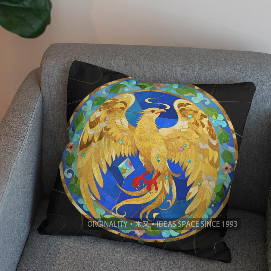 2D Golden Phoenix Pillowcase With Enchanted Design Pattern Cushion Cover Suitable For Sofa Bedroom Car Pillow Cover