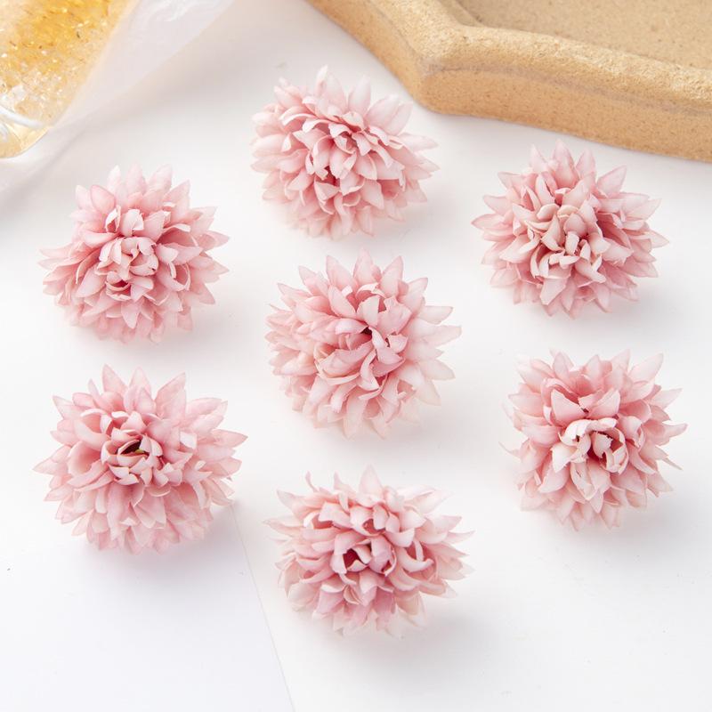 10PCS Artificial Chrysanthemum Pompom Flowers Realistic Faux Silk Floral Bouquet for DIY Hair Clips Shoes and Straw Hat Decor