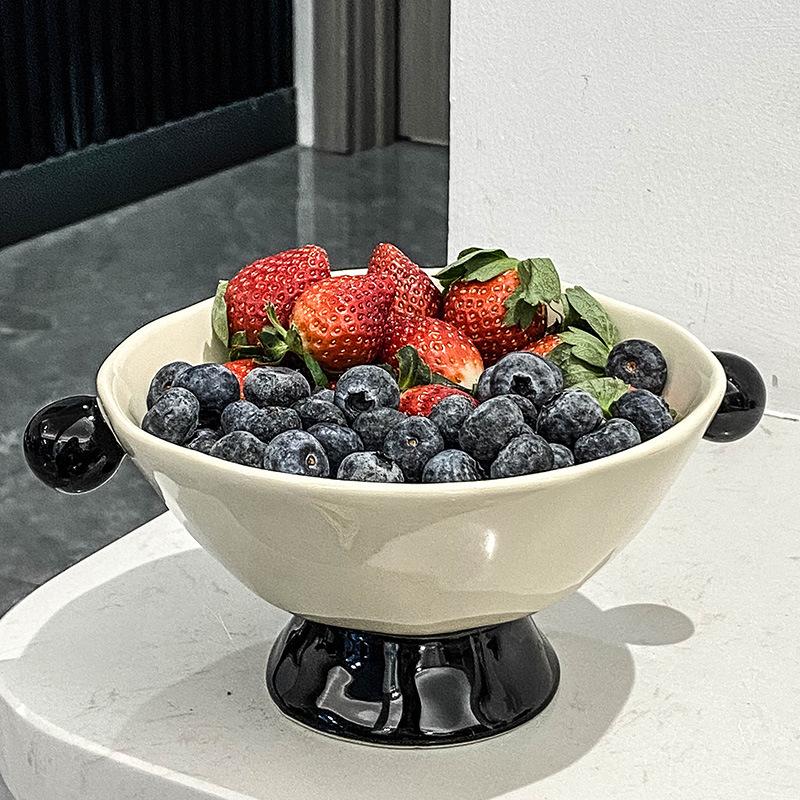 Ceramic High Leg Fruit Plate Binaural Snack Storage Tray Dry Fruit Tray Dessert Trays Cake Trays Decorative Household Products
