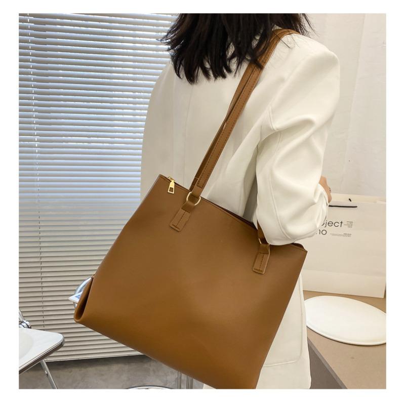 Simple Style Large Capacity Faux Leather Tote Bag for Women Solid Color Casual Shoulder Handbag