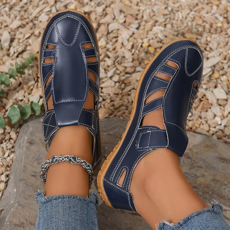 Large size sandals women's summer new Velcro casual shoes comfortable soft sole low top mother flat sports sandals