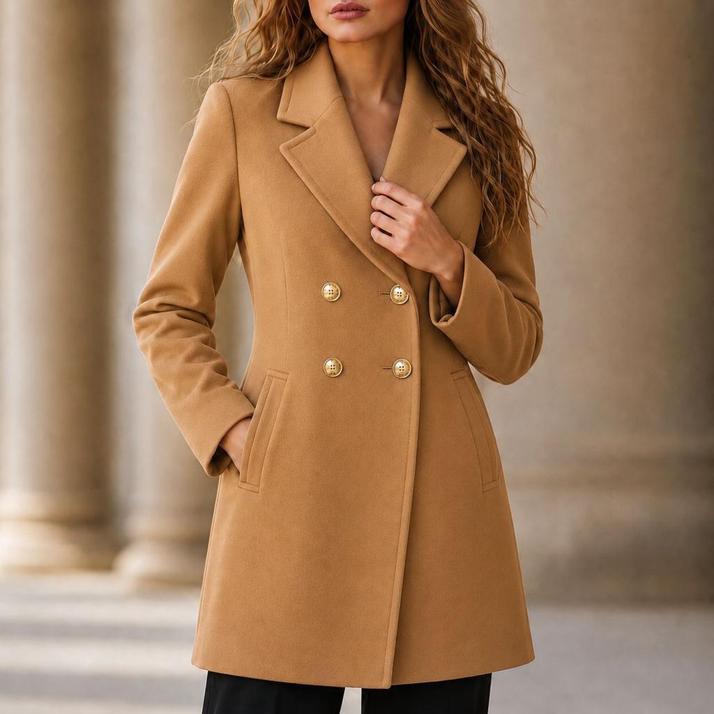 Cappotto da donna in lana doppiopetto di media lunghezza per uso formale e casual