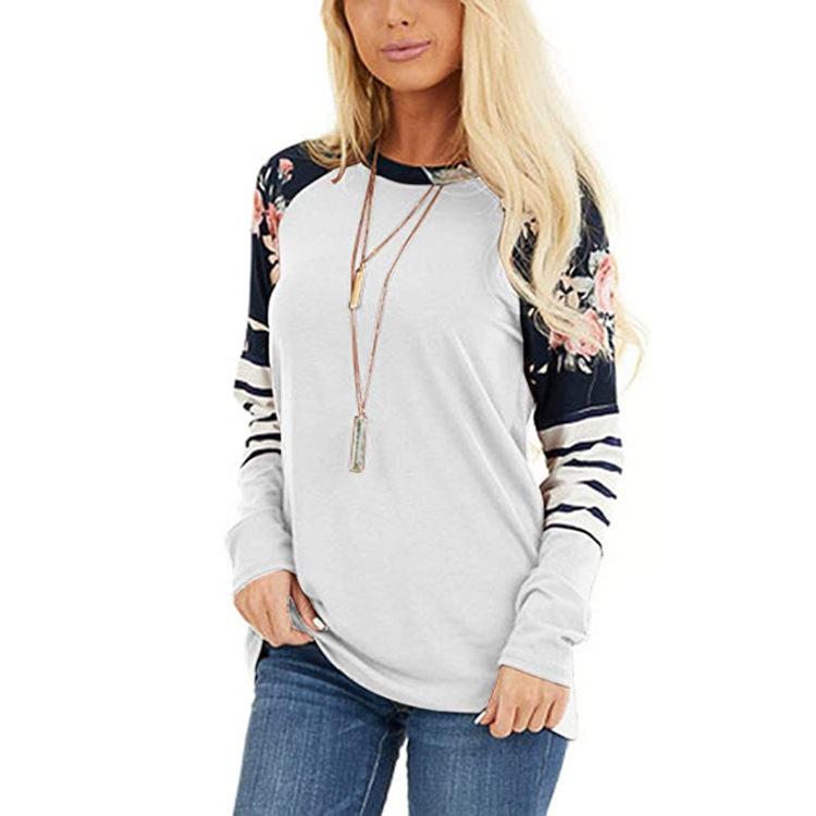 

Однотонный пуловер с принтом и полоской, женская футболка