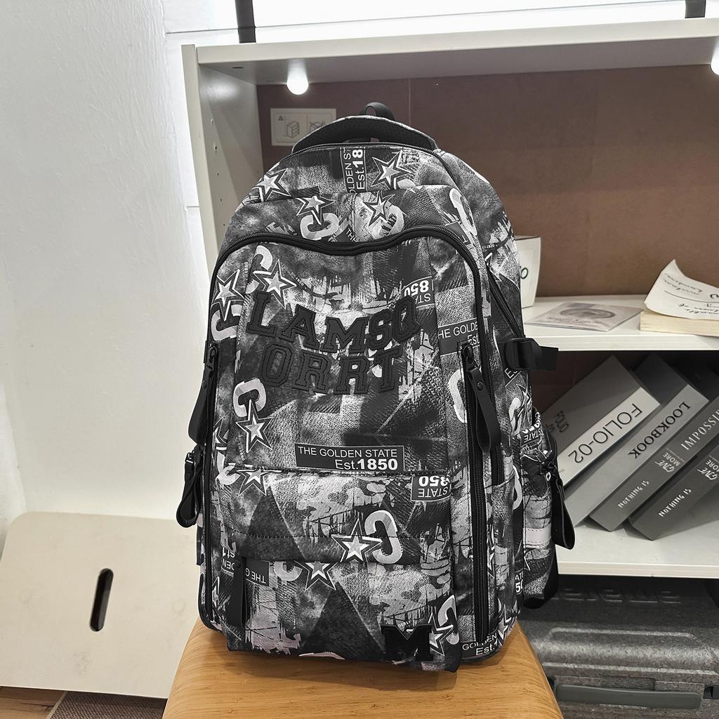 New Graffiti Niche School Bag for Junior High and High School Boys, Lightweight Spine Protection, Lightweight Large Capacity Design Laptop Backpack