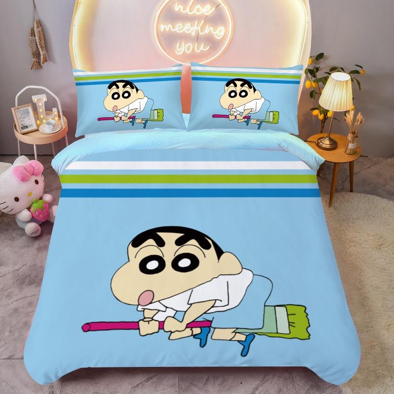 Crayon Shin-chan quilt cover with pillowcase cartoon anime print bedding set fabric soft twin bed size kids gifts various sizes