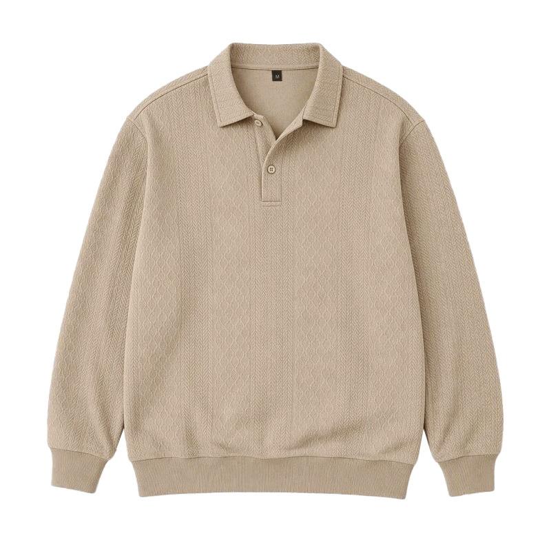 Men S Long Sleeve Pullover Polo Shirt Jacquard Texture Autumn Winter Sweatshirt