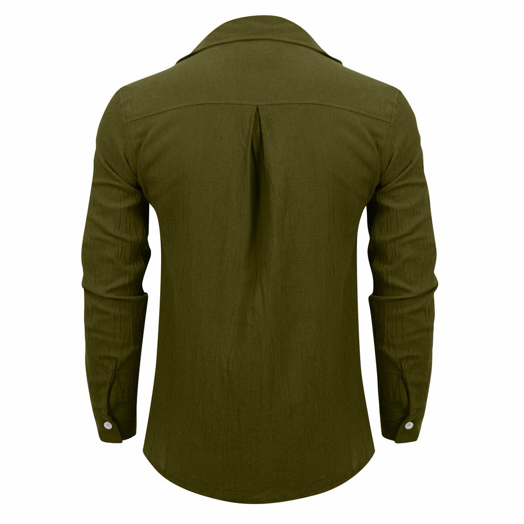 Men's Long Sleeves Pocket Single- Buckle Flip Collar Shirt