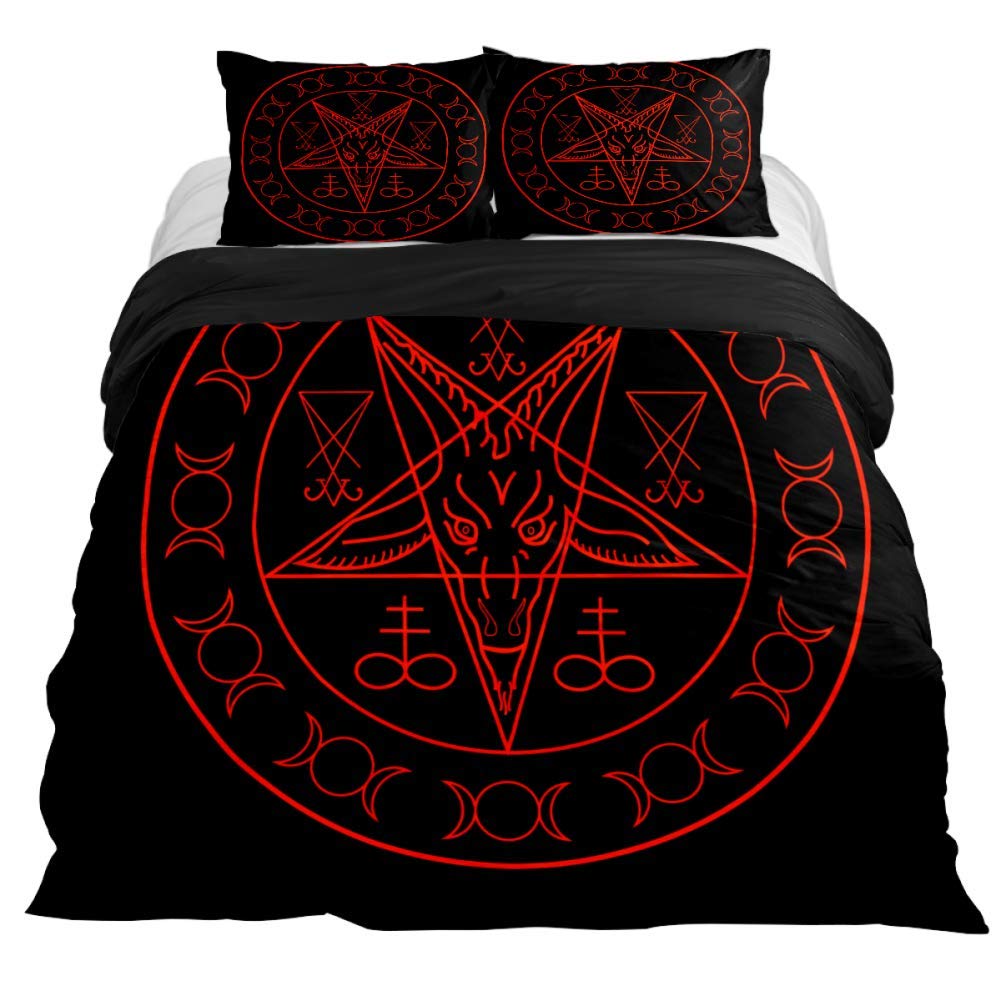 Lucifer Morningstar Set Copripiumino Satanico Set Biancheria da Letto Satanica Dimensioni Matrimoniali Queen Size, Copripiumino Trapuntato Gotico con Teschio