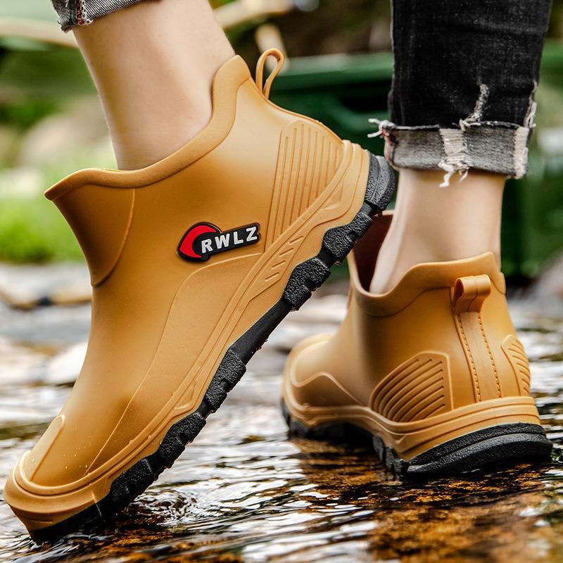 New Men's Rain Shoes Waterproof Rain Boots Non-slip Water Shoes Fashionable Low-top Wear-resistant Casual Rubber Shoes