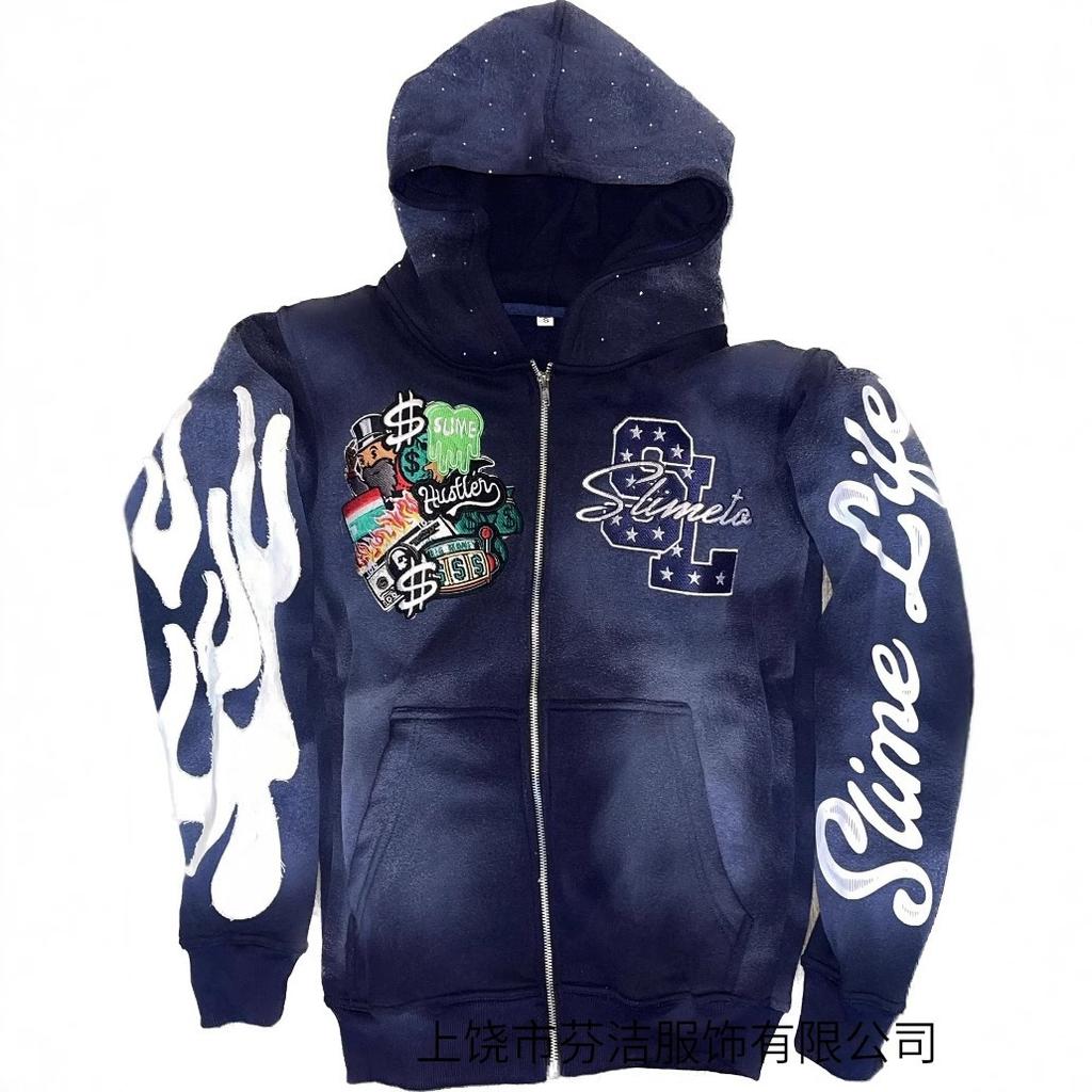 2025 Tide Brand Letter 3d Printing Zipper Hooded 3D Digital Men's and Women's Same Sweater Casual