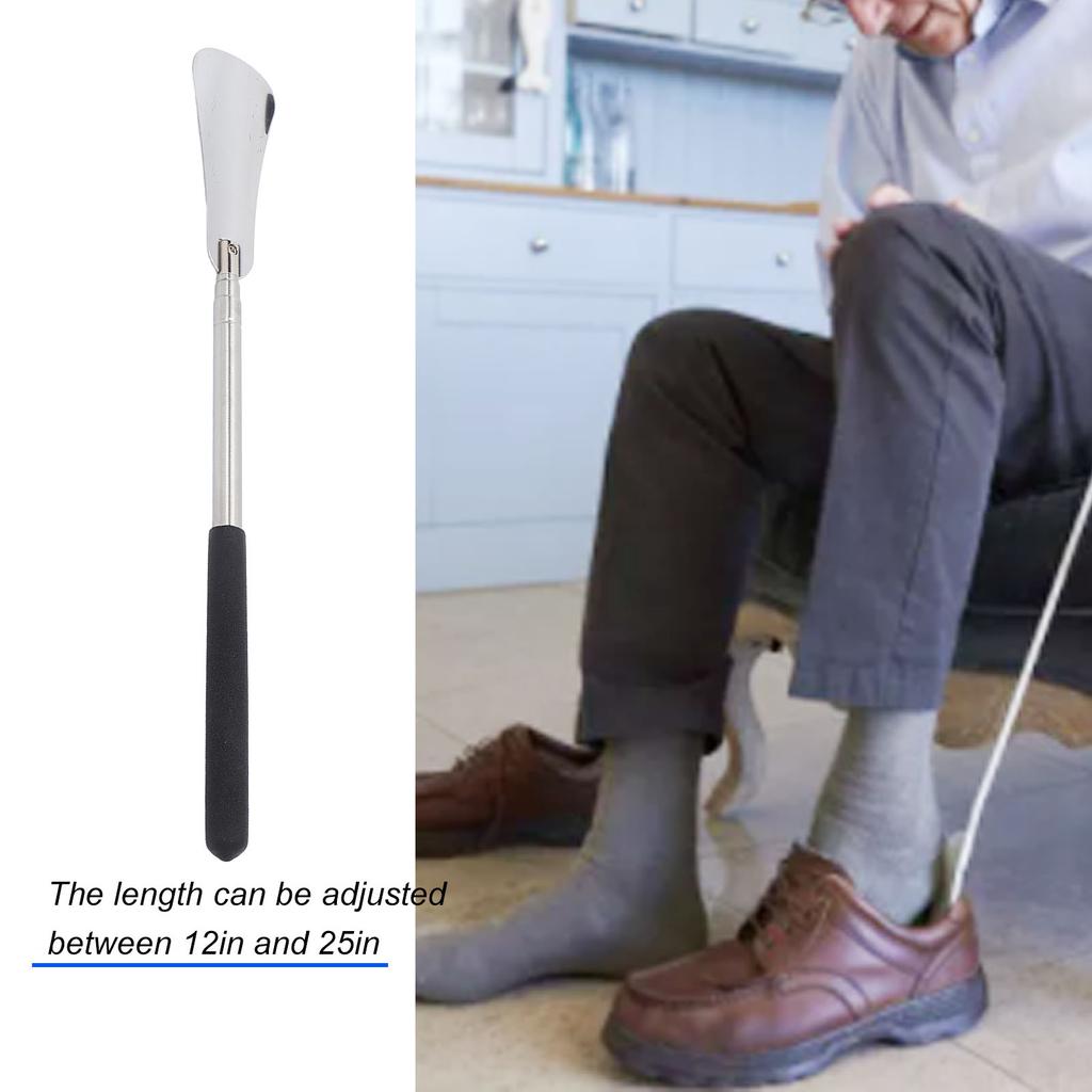 Long Shoe Horn Durable Rustproof Stainless Steel Plastic Handle 12in To 25in Length Adjustable Long Handled Shoe Horn