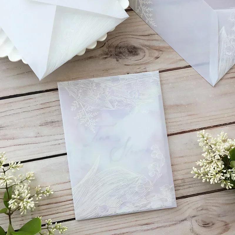 5pcs Translucent paper envelope with floral patterns wedding invitation envelope