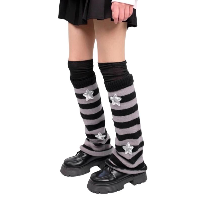 Polainas Punk para Mulheres Fofas Estrela Tricotadas Flare Longas para Botas com Meias Acima do Joelho Conjunto Roupa de Inverno Outono
