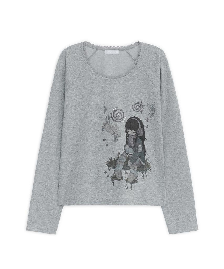 HUG YOUR SKIN Hugyourskin X Felurya Print Top (Melange Grey)