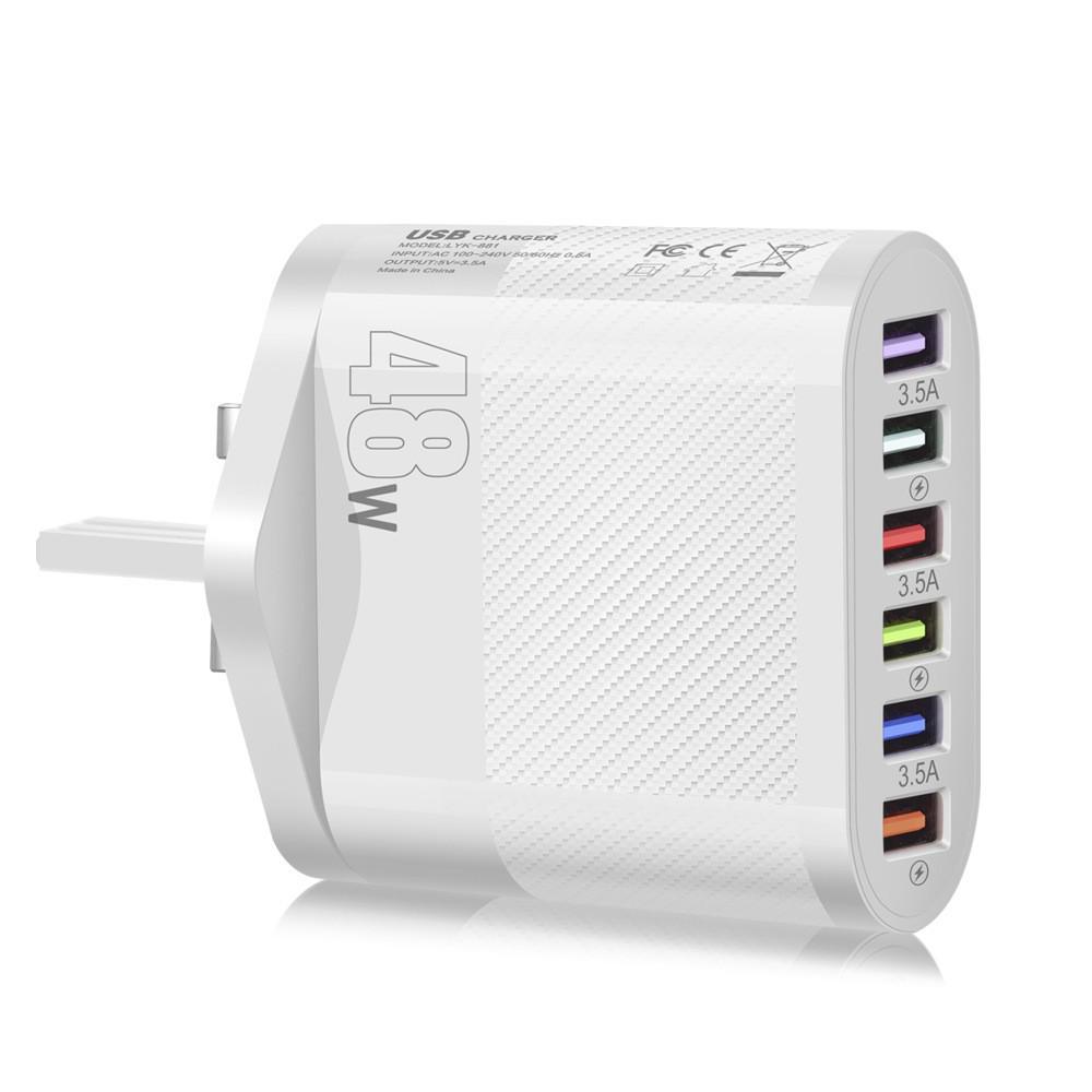 

6-Port USB Travel Charger with European, American, British, and Korean Plug Compatibility