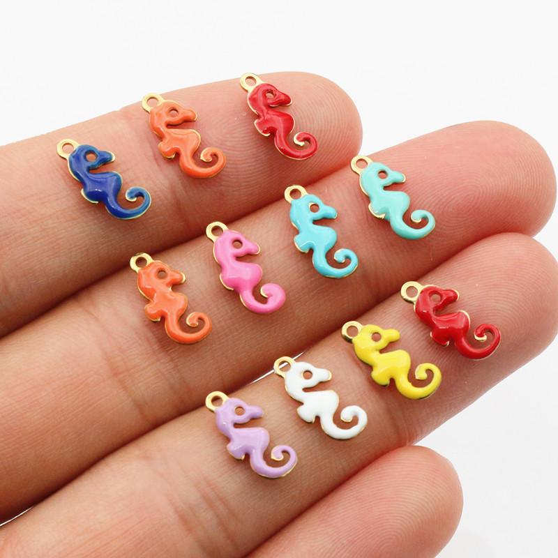 20pcs 12x6mm Stainless Steel Seahorse Hippocampus Enamel Charms Pendant Stainless Steel DIY Jewelry Making Accessories Findings