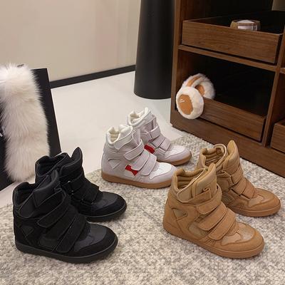 2025 Autumn and Winter Thick-soled Small Inner Height Increase Velcro Casual Shoes High-top Women's Versatile Height Increase Color Matching
