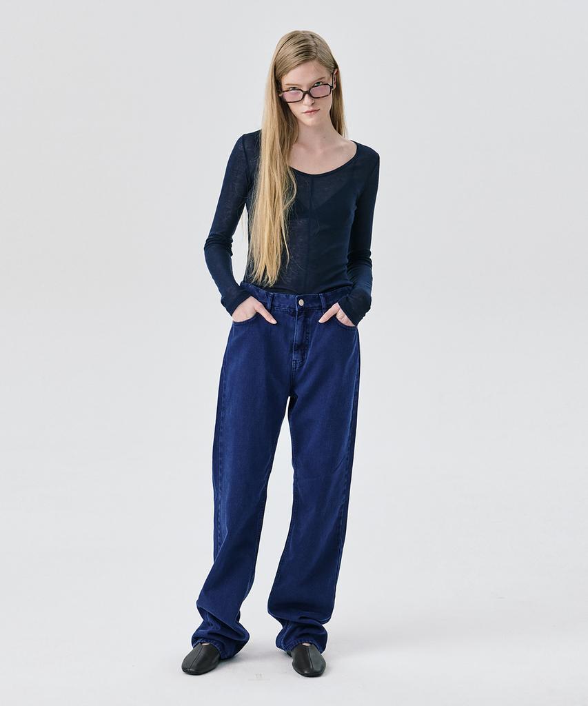 WNDERKAMMER U-Neck Sheer T-Shirt_Navy