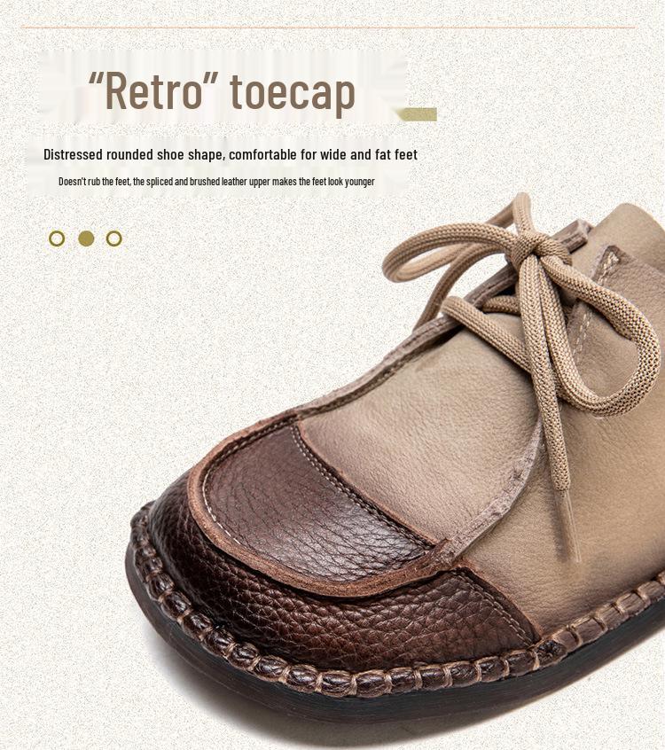 2024 Spring Women's Retro Soft Leather Casual Lace-Up Shoes