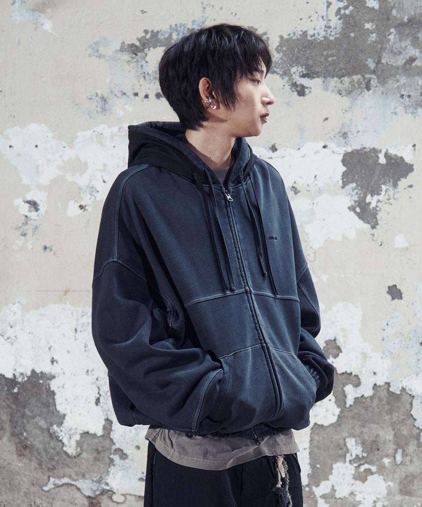 Node Labs Dev:7 Garment Dyed Double Hooded Zip-Up_Black