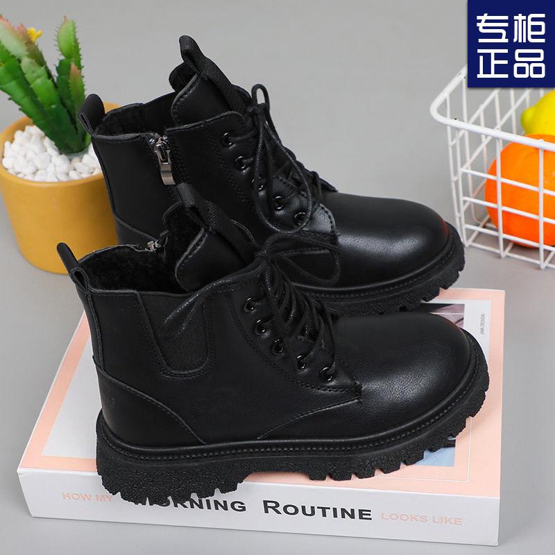 Girls Martin boots new autumn and winter velvet thickened boots little girls winter shoes boys short boots