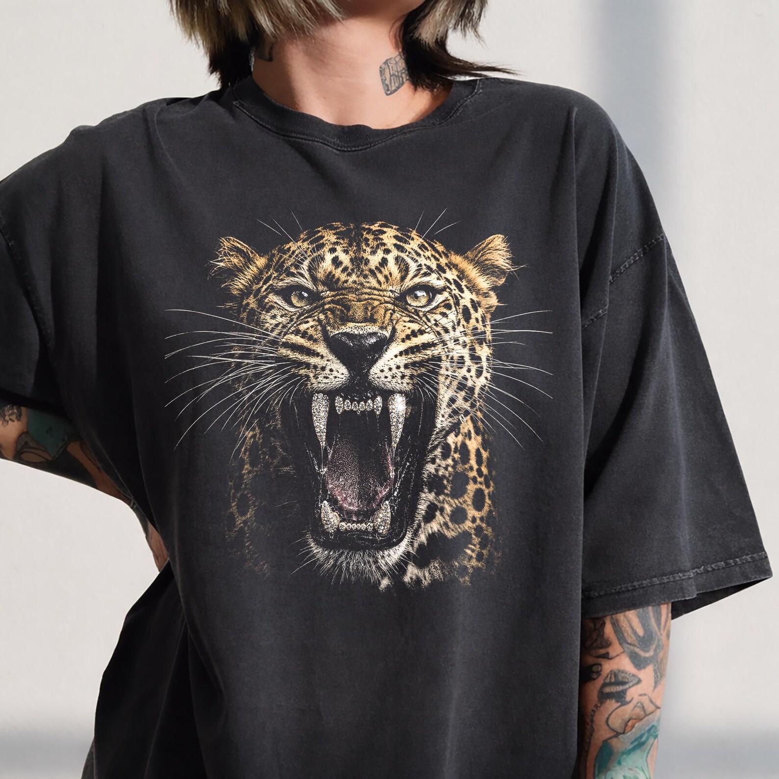 Y2K Vintage Leopard Shirt, Retro Leopard Print Graphic Tee, Wild Cat Animal Top, 90s Grunge Streetwear, Oversized Big Cat Lover Gift 3XL