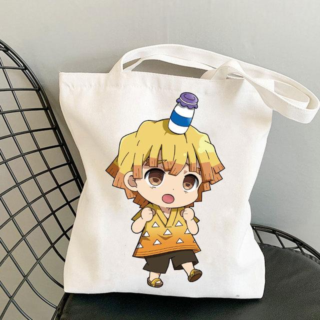 Japanischer Anime Dämon Slayer Bedruckte Stoffhandtasche Tote Travel Eco Shopping Frau Shopper Klappstrand Schulter Canva Designer