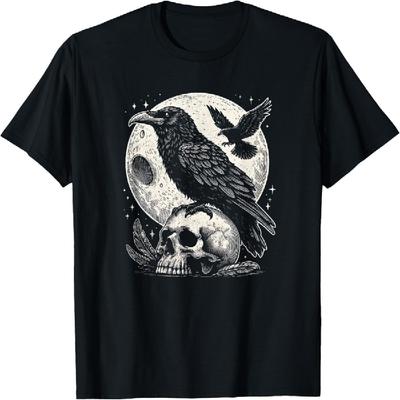 Gotické umění lebky havrana a měsíce Design s vranou Tričko