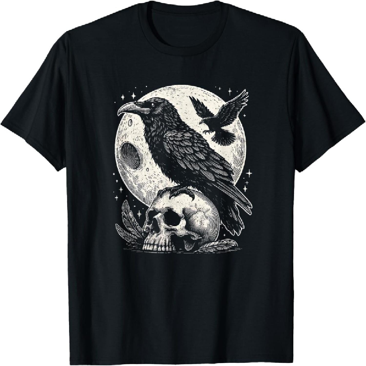 Готическая футболка с дизайном Ворон Череп и Луна XXXXXL разноцветный